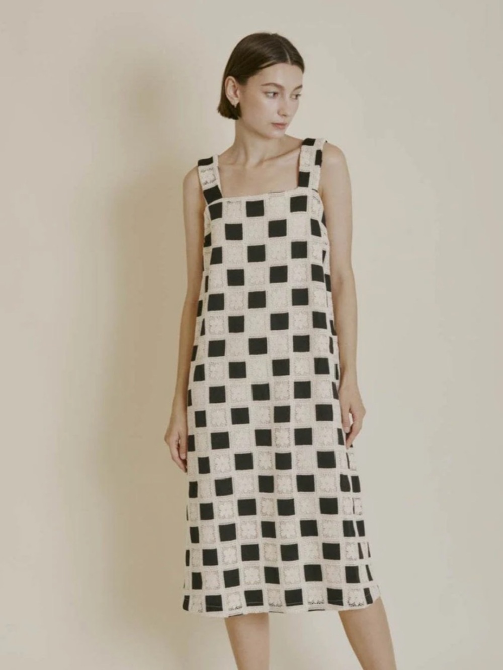 Tuckernuck Aureum Checkerboard Crochet Midi Dress Size XS